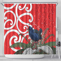 Personalized New Zealand Pukeko Christmas Shower Curtain Meri Kirihimete Taniko Ponga Koru Red - Polynesian Pride