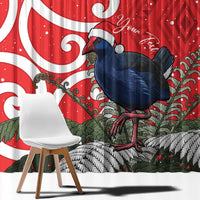 Personalized New Zealand Pukeko Christmas Window Curtain Meri Kirihimete Taniko Ponga Koru Red - Polynesian Pride
