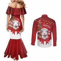 Personalized New Zealand Sheep Christmas Couples Matching Mermaid Dress and Long Sleeve Button Shirt Hipi Meri Kirihimete Silver Fern Xmas Tree - Polynesian Pride