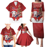 Personalized New Zealand Sheep Christmas Family Matching Puletasi and Hawaiian Shirt Hipi Meri Kirihimete Silver Fern Xmas Tree - Polynesian Pride
