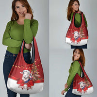 Personalized New Zealand Sheep Christmas Grocery Bag Hipi Meri Kirihimete Silver Fern Xmas Tree - Polynesian Pride