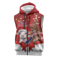 Personalized New Zealand Sheep Christmas Sleeveless Zip Hoodie Hipi Meri Kirihimete Silver Fern Xmas Tree - Polynesian Pride