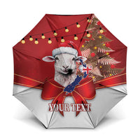 Personalized New Zealand Sheep Christmas Umbrella Hipi Meri Kirihimete Silver Fern Xmas Tree - Polynesian Pride