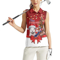 Personalized New Zealand Sheep Christmas Women Sleeveless Polo Shirt Hipi Meri Kirihimete Silver Fern Xmas Tree - Polynesian Pride