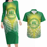 Cook Islands 682 Couples Matching Long Sleeve Bodycon Dress and Hawaiian Shirt Kuki 'Airani Area Code Proud LT14 Green - Polynesian Pride