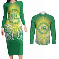 Cook Islands 682 Couples Matching Long Sleeve Bodycon Dress and Long Sleeve Button Shirt Kuki 'Airani Area Code Proud LT14 Green - Polynesian Pride