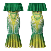 Cook Islands 682 Couples Matching Mermaid Dress and Long Sleeve Button Shirt Kuki 'Airani Area Code Proud LT14 - Polynesian Pride