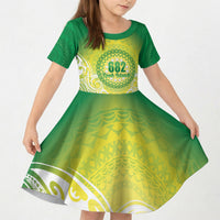 Cook Islands 682 Kid Short Sleeve Dress Kuki 'Airani Area Code Proud LT14 KID Green - Polynesian Pride