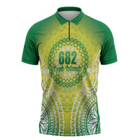 Cook Islands 682 Zipper Polo Shirt Kuki 'Airani Area Code Proud LT14 Green - Polynesian Pride