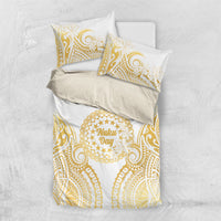 Cook Islands Gospel Day Bedding Set Happy Nuku Day Tiare Maori Gold LT14 US Twin 172cm x 218cm Gold - Polynesian Pride