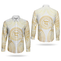 Cook Islands Gospel Day Couples Matching Mermaid Dress and Long Sleeve Button Shirt Happy Nuku Day Tiare Maori Gold LT14 - Polynesian Pride