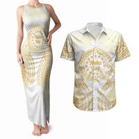 Cook Islands Gospel Day Couples Matching Tank Maxi Dress and Hawaiian Shirt Happy Nuku Day Tiare Maori Gold LT14 Gold - Polynesian Pride