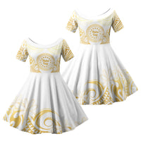 Cook Islands Gospel Day Family Matching Long Sleeve Bodycon Dress and Hawaiian Shirt Happy Nuku Day Tiare Maori Gold LT14 Daughter's Dress Gold - Polynesian Pride