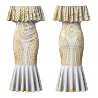 Cook Islands Gospel Day Family Matching Mermaid Dress and Hawaiian Shirt Happy Nuku Day Tiare Maori Gold LT14 Mom's Dress Gold - Polynesian Pride