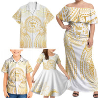 Cook Islands Gospel Day Family Matching Off Shoulder Maxi Dress and Hawaiian Shirt Happy Nuku Day Tiare Maori Gold LT14 - Polynesian Pride
