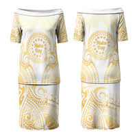 Cook Islands Gospel Day Family Matching Puletasi and Hawaiian Shirt Happy Nuku Day Tiare Maori Gold LT14 Mom's Dress Gold - Polynesian Pride