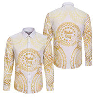 Cook Islands Gospel Day Family Matching Short Sleeve Bodycon Dress and Hawaiian Shirt Happy Nuku Day Tiare Maori Gold LT14 Dad's Shirt - Long Sleeve Gold - Polynesian Pride
