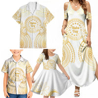 Cook Islands Gospel Day Family Matching Summer Maxi Dress and Hawaiian Shirt Happy Nuku Day Tiare Maori Gold LT14 - Polynesian Pride
