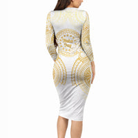 Cook Islands Gospel Day Long Sleeve Bodycon Dress Happy Nuku Day Tiare Maori Gold LT14 - Polynesian Pride