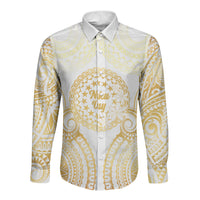 Cook Islands Gospel Day Long Sleeve Button Shirt Happy Nuku Day Tiare Maori Gold LT14 Unisex Gold - Polynesian Pride