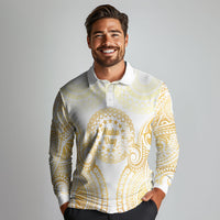 Cook Islands Gospel Day Long Sleeve Polo Shirt Happy Nuku Day Tiare Maori Gold LT14 - Polynesian Pride