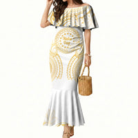 Cook Islands Gospel Day Mermaid Dress Happy Nuku Day Tiare Maori Gold LT14 Women Gold - Polynesian Pride