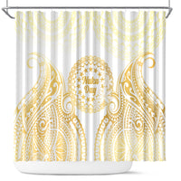 Cook Islands Gospel Day Shower Curtain Happy Nuku Day Tiare Maori Gold LT14 Gold - Polynesian Pride