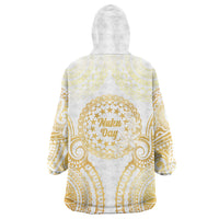 Cook Islands Gospel Day Wearable Blanket Hoodie Happy Nuku Day Tiare Maori Gold LT14 - Polynesian Pride