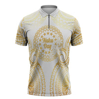 Cook Islands Gospel Day Zipper Polo Shirt Happy Nuku Day Tiare Maori Gold LT14 Gold - Polynesian Pride