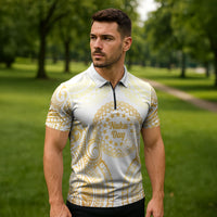 Cook Islands Gospel Day Zipper Polo Shirt Happy Nuku Day Tiare Maori Gold LT14 - Polynesian Pride