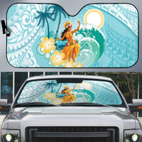 Ura Cook Islands Auto Sun Shade Kuki 'Airani Traditional Dance Tropical Vibes LT14 Cyan - Polynesian Pride