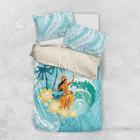 Ura Cook Islands Bedding Set Kuki 'Airani Traditional Dance Tropical Vibes LT14 US Twin 172cm x 218cm Cyan - Polynesian Pride