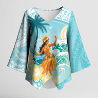 Ura Cook Islands Kimono Sleeve Blouse Kuki 'Airani Traditional Dance Tropical Vibes LT14 Female Cyan - Polynesian Pride