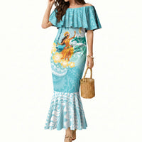 Ura Cook Islands Mermaid Dress Kuki 'Airani Traditional Dance Tropical Vibes LT14 Women Cyan - Polynesian Pride