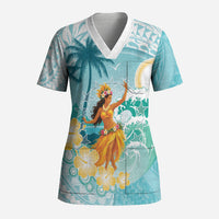 Ura Cook Islands Scrub Top Kuki 'Airani Traditional Dance Tropical Vibes LT14 Adult Cyan - Polynesian Pride