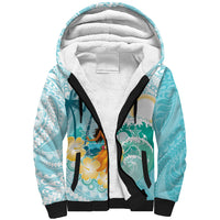 Ura Cook Islands Sherpa Hoodie Kuki 'Airani Traditional Dance Tropical Vibes LT14 Unisex Cyan - Polynesian Pride