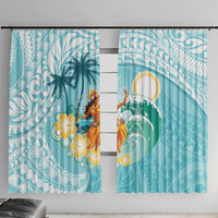 Ura Cook Islands Window Curtain Kuki 'Airani Traditional Dance Tropical Vibes LT14 With Hooks Cyan - Polynesian Pride