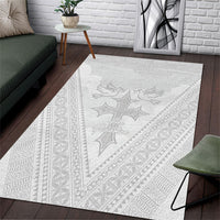 Peniamina Gospel Day Niue Area Rug Cross Dove Hiapo Pattern White LT14 White - Polynesian Pride