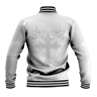 Peniamina Gospel Day Niue Baseball Jacket Cross Dove Hiapo Pattern White LT14 - Polynesian Pride