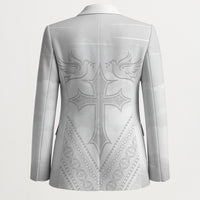Peniamina Gospel Day Niue Blazer Cross Dove Hiapo Pattern White LT14 - Polynesian Pride
