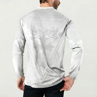 Peniamina Gospel Day Niue Button Sweatshirt Cross Dove Hiapo Pattern White LT14 - Polynesian Pride