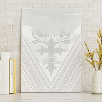 Peniamina Gospel Day Niue Canvas Wall Art Cross Dove Hiapo Pattern White LT14 Without Frame White - Polynesian Pride