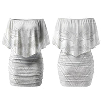 Peniamina Gospel Day Niue Couples Matching Off Shoulder Short Dress and Long Sleeve Button Shirt Cross Dove Hiapo Pattern White LT14 - Polynesian Pride