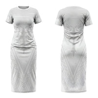 Peniamina Gospel Day Niue Couples Matching Short Sleeve Bodycon Dress and Hawaiian Shirt Cross Dove Hiapo Pattern White LT14 - Polynesian Pride