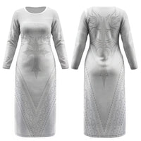 Peniamina Gospel Day Niue Family Matching Long Sleeve Bodycon Dress and Hawaiian Shirt Cross Dove Hiapo Pattern White LT14 Mom's Dress White - Polynesian Pride