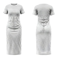 Peniamina Gospel Day Niue Family Matching Short Sleeve Bodycon Dress and Hawaiian Shirt Cross Dove Hiapo Pattern White LT14 Mom's Dress White - Polynesian Pride