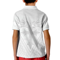 Peniamina Gospel Day Niue Kid Polo Shirt Cross Dove Hiapo Pattern White LT14 - Polynesian Pride