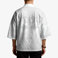 Peniamina Gospel Day Niue Kimono Cross Dove Hiapo Pattern White