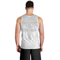 Peniamina Gospel Day Niue Men Tank Top Cross Dove Hiapo Pattern White LT14 - Polynesian Pride