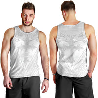 Peniamina Gospel Day Niue Men Tank Top Cross Dove Hiapo Pattern White LT14 - Polynesian Pride